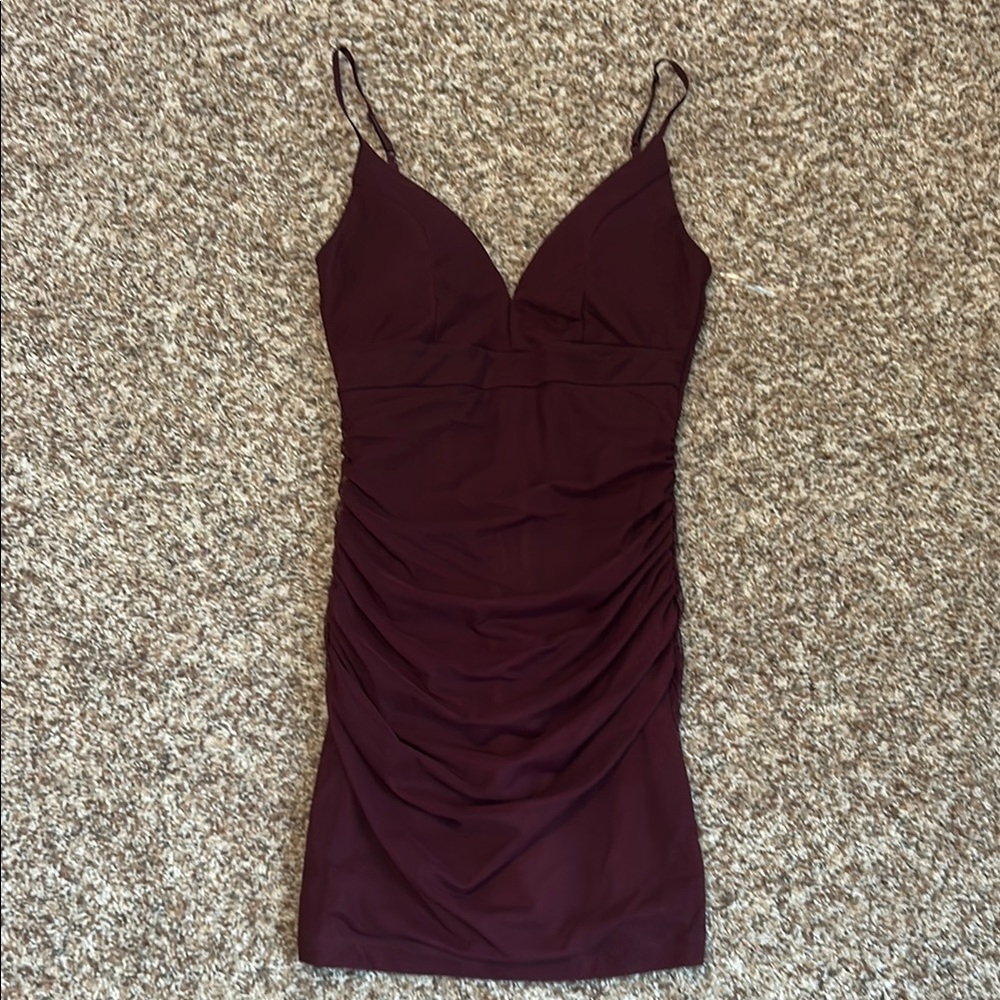Emerald Sundae Red Ruched Mini Dress